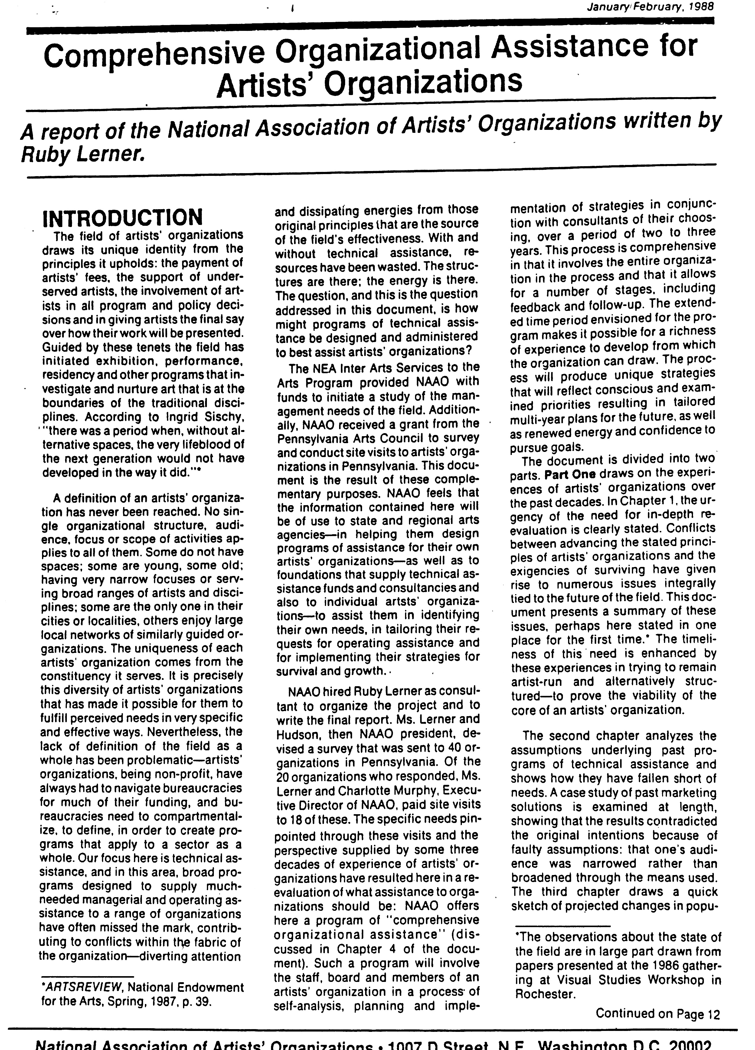 January-February 1988 - NAAO Commissioned Report Page 1.jpg