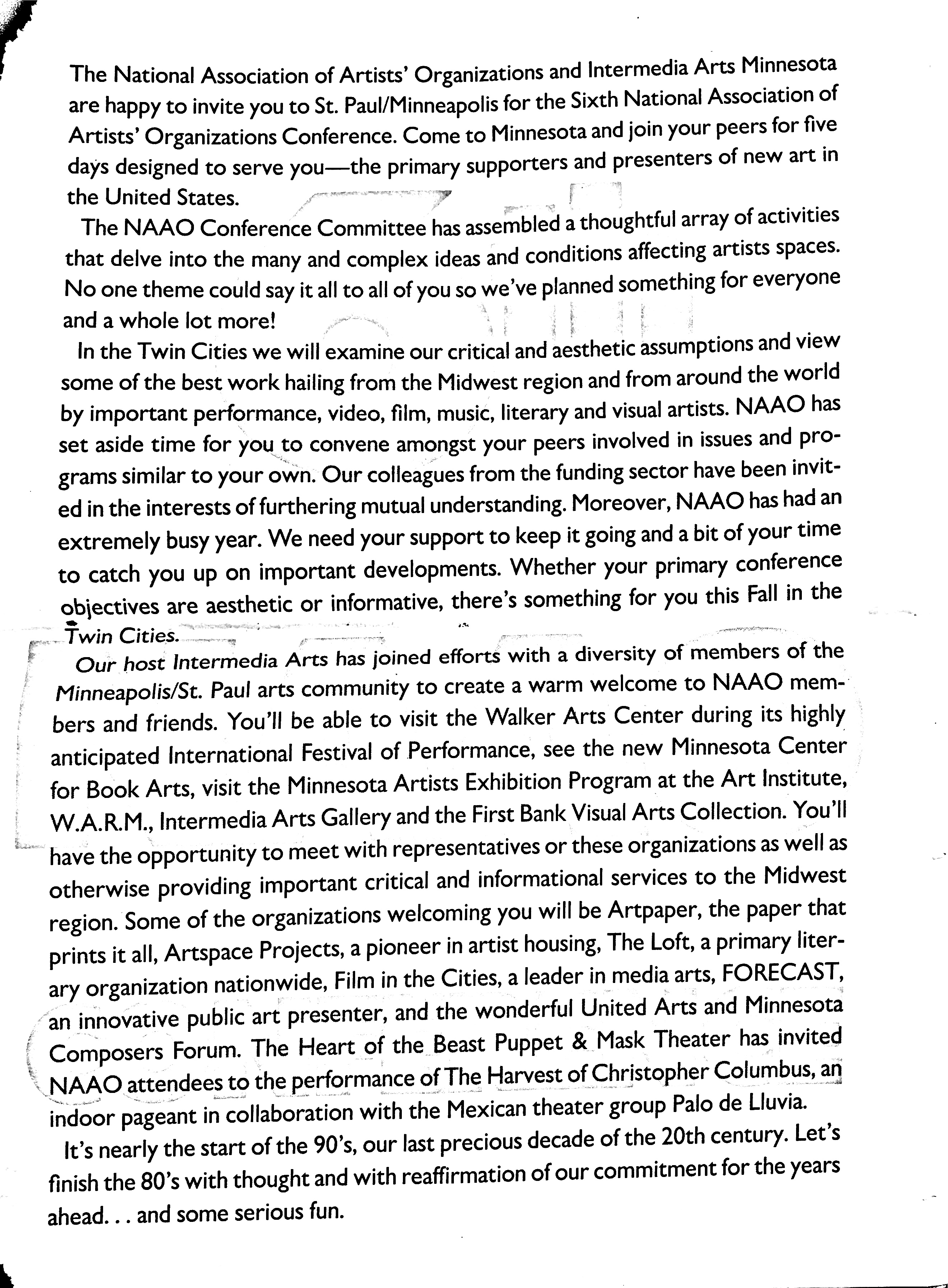 July 1989 - NAAO COnference Announcement and Advocacy Alert Page 1 (1).jpg